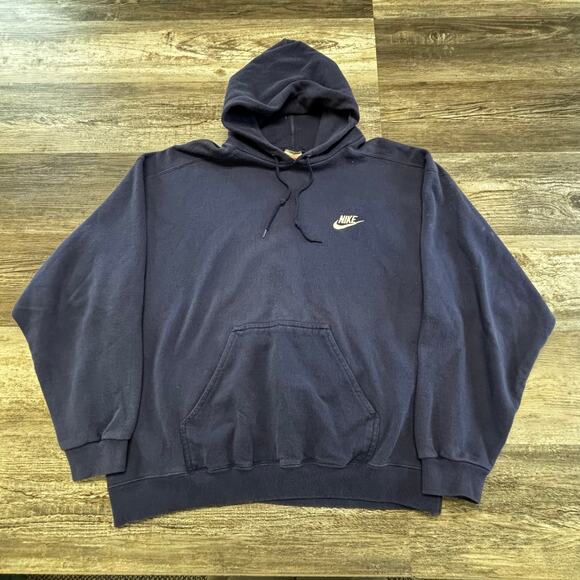Vintage 80s 90s Nike Blue Mens Large Hoodie Chest Embroidered Logo Swoosh Hoodie - Picture 2 of 10